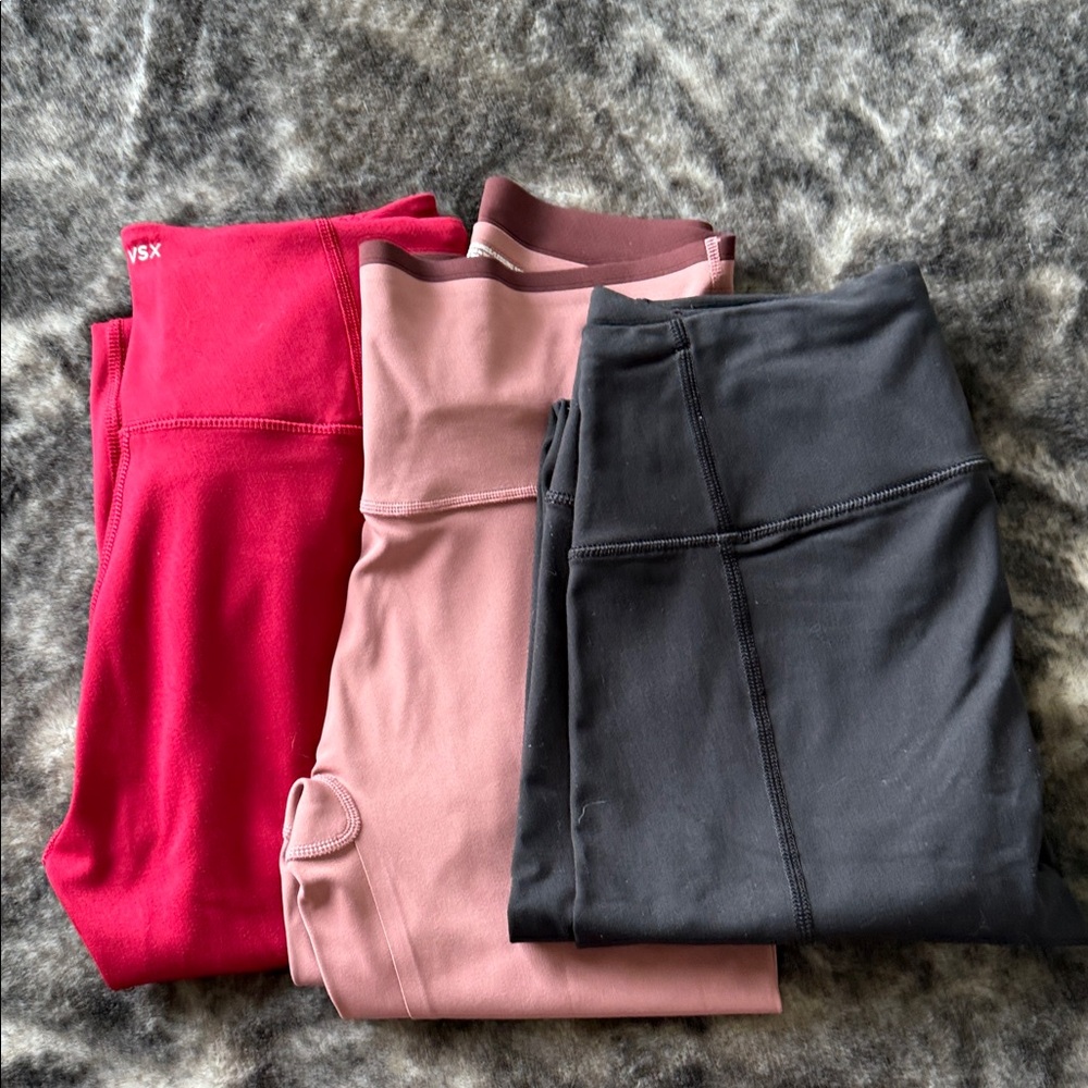 Set of 3 Victoria’s Secret VSX Vibrant Leggings in Red, Pink, and Black